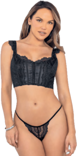 Black & Silver Corset Top & G-String Set