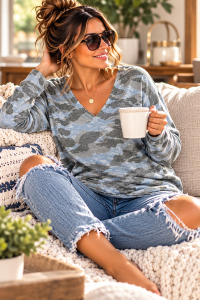 Camo Sweater Top